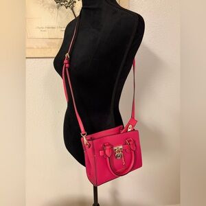 Michael Kors Hamilton Electric Pink Mini Leather Satchel with Gold Hardware
